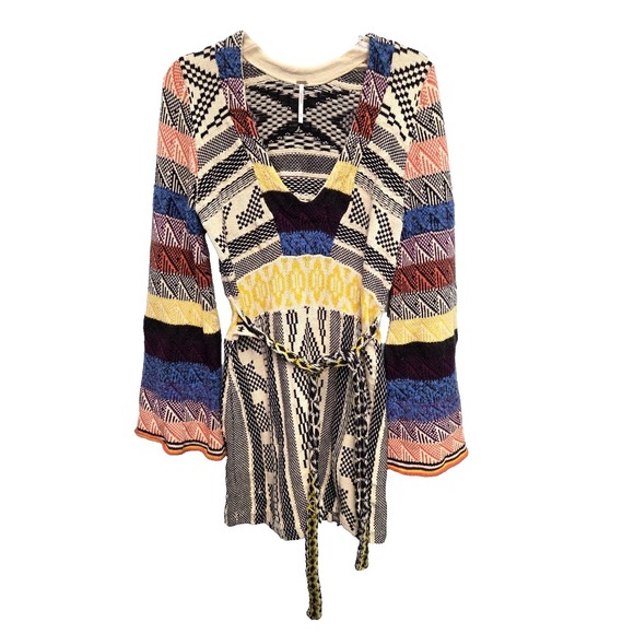 Free People Dresses & Skirts - Free People Sweater Dress Sz Medium Patchwork Boho Hippie Bell Sleeve